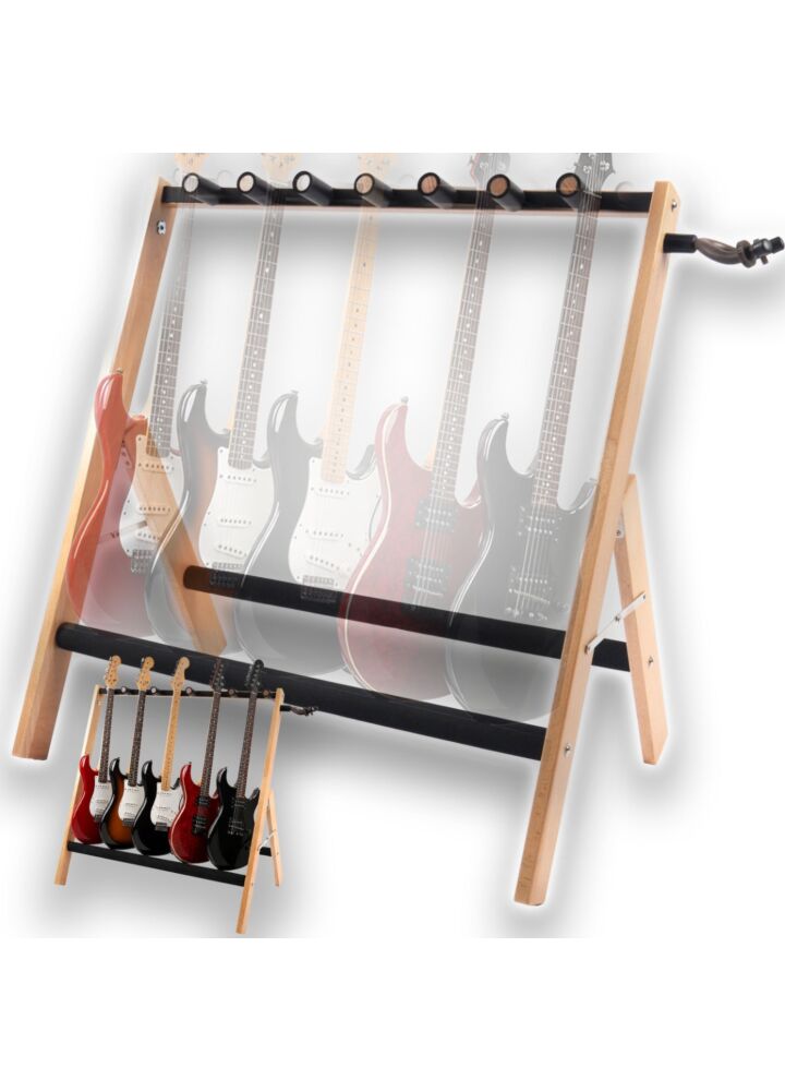 DNA GS5 statyw gitarowy stojak na 5 gitar wielostanowiskowy drewno bukowe składany wolnostojący 70 cm do 30 kg