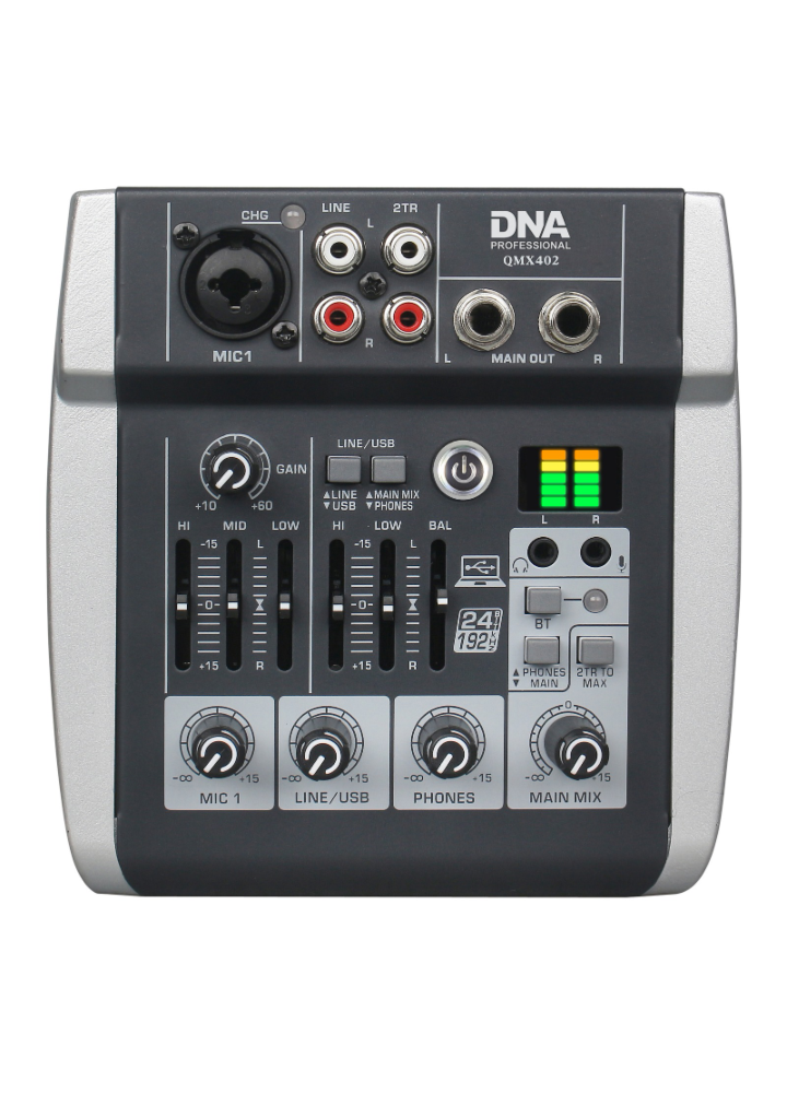 DNA QMX402 analogowy mikser dźwięku 3 kanały Bluetooth USB-C akumulator 2500 mAh