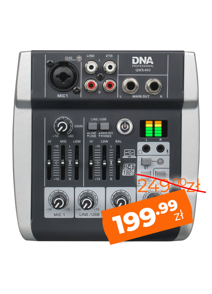 DNA QMX402 analogowy mikser dźwięku 3 kanały Bluetooth USB-C akumulator 2500 mAh