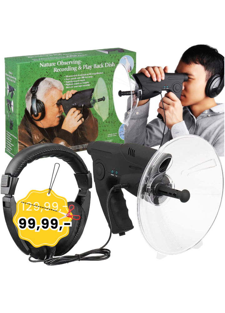 DNA RMIC1 mikrofon kierunkowy nasłuchowy bateryjny nagrywanie 125 m 8x zoom antena paraboliczna słuchawki ściereczka zestaw 