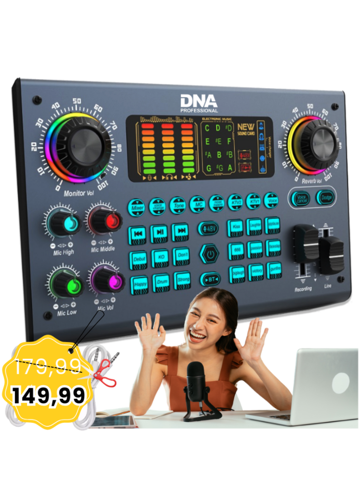 DNA SC TWO zewnętrzna karta dźwiękowa cyfrowa akumulatorowa interfejs audio Bluetooth DSP USB-C Phantom 15 efektów dźwiękowych streaming live