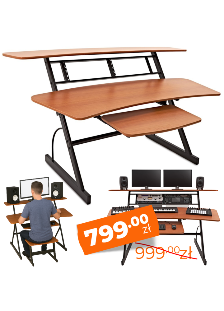 DNA SD1 biurko studyjne stanowisko robocze blat półka na sprzęt audio wysuwana półka na klawiaturę rack 2x4U 100 cm