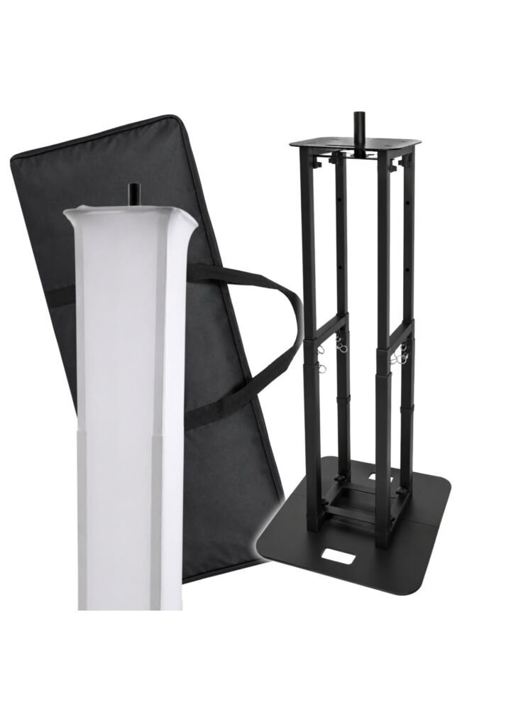 DNA TOTEM V2 podstawa statyw oświetleniowy-kolumnowy tower sceniczny pod kolumnę audio głowicę ruchomą efekt świetlny regulowana wysokość 82-175 cm adapter 35 mm czarna/biała osłona torba transportowa zestaw