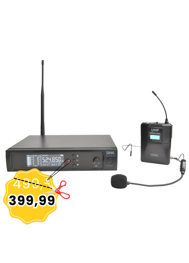 DNA VM - HEAD SET mikrofon bezprzewodowy nagłowny bodypack odbiornik zestaw UHF 518-542 MHz