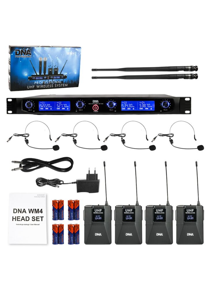 DNA WM4 HEAD SET mikrofon bezprzewodowy 4x nadajnik nagłowny + bodypack system nagłośnienia