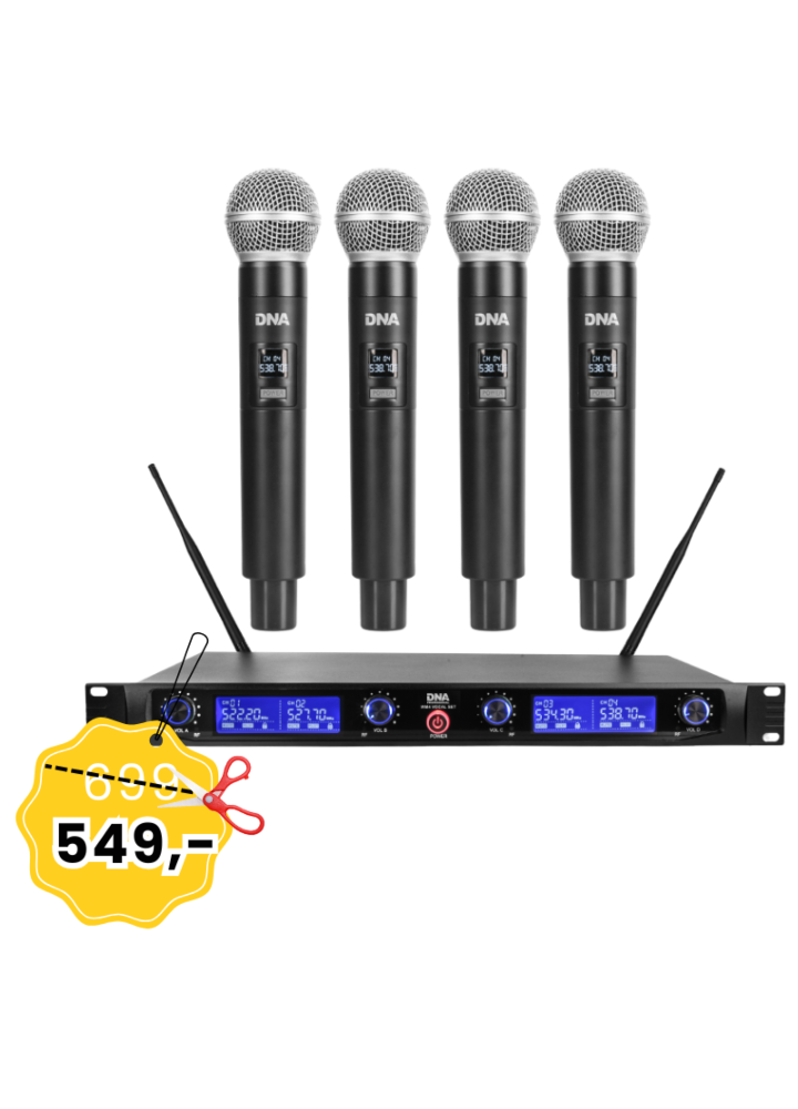 DNA WM4 VOCAL SET mikrofon bezprzewodowy 4x nadajnik doręczny system nagłośnienia UHF