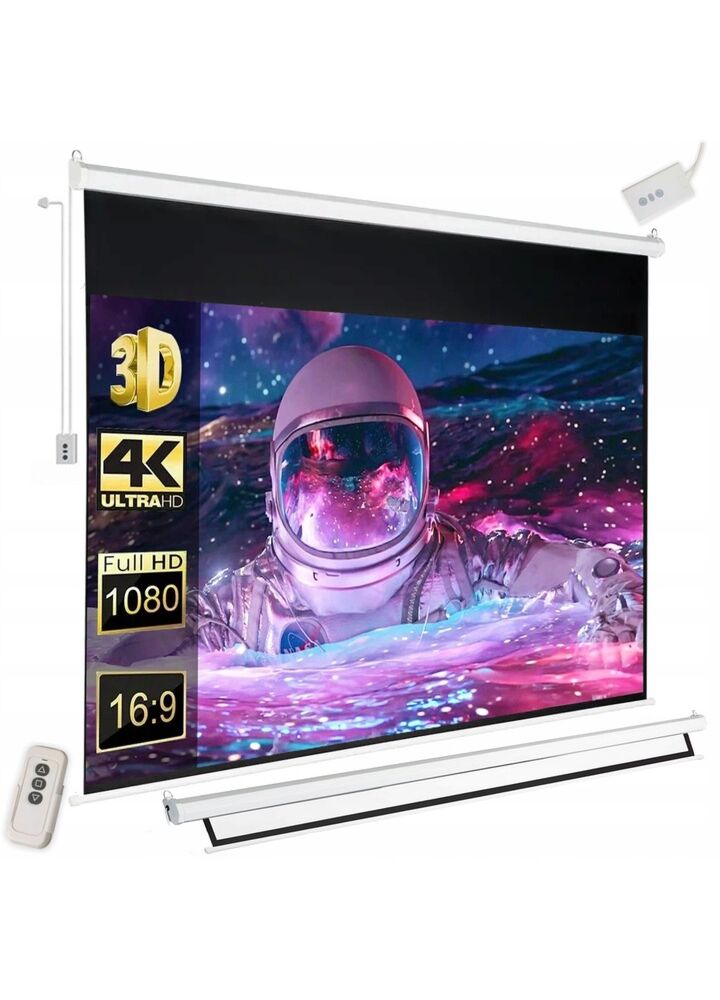 DH Line TVSA 120 ekran projekcyjny 120 cali 16:9 ścienny sufitowy 265x150 cm 170° przenośny zwijany pilot