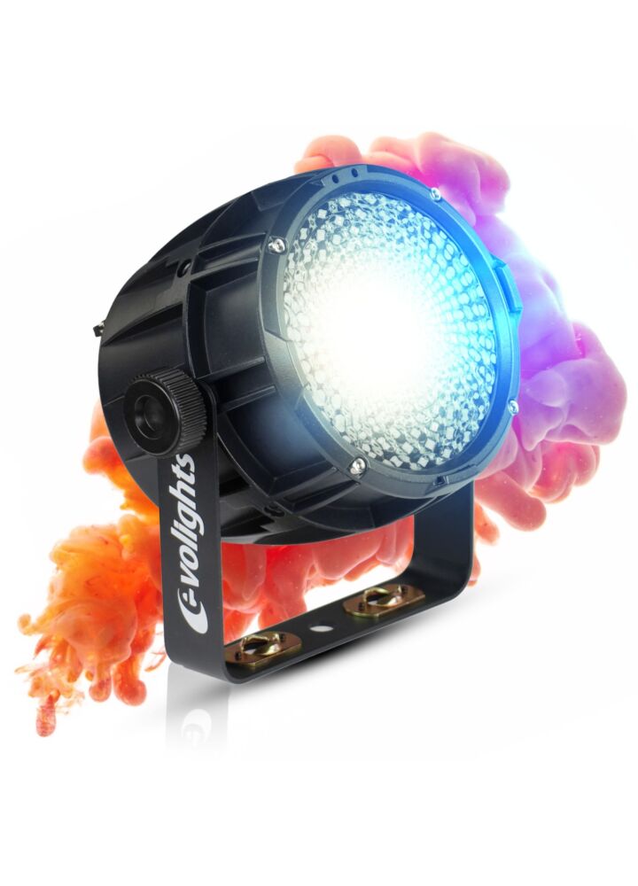 EVOLIGHTS CANDY PAR IP65 reflektor sceniczny oświetlenie zewnętrzne LED DMX 120W RGBW+30x0,2W RGB uchwyt montażowy