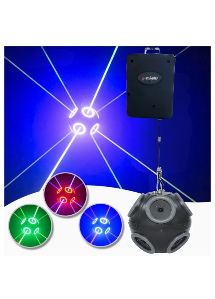 EVOLIGHTS COSMIC BALL LASER multiefekt świetlny DMX oświetlenie sceniczne dyskotekowe klubowe LED 360° laser ring regulowana wysokość 0-3 m 8x500mW RGB+96x0,5W RGB SMD 5050