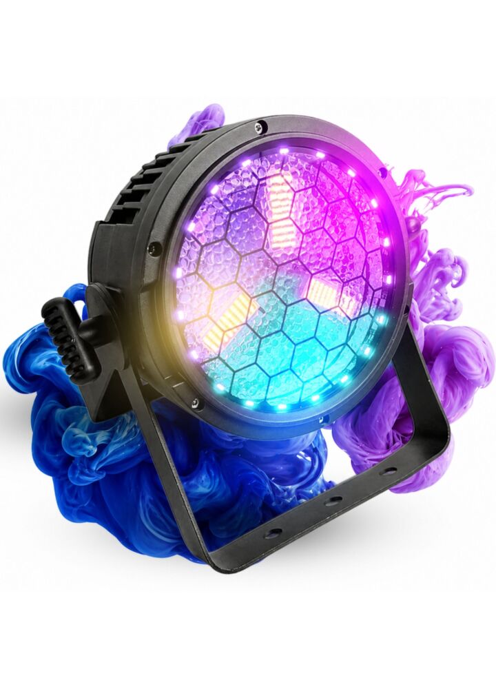 EVOLIGHTS LUMEN PAR IP65 reflektor vintage zewnętrzne oświetlenie sceniczne retro COB LED DMX 3x30W WW + 30x0,3W SMD 5050 RGB efekt tła uchwyt montażowy