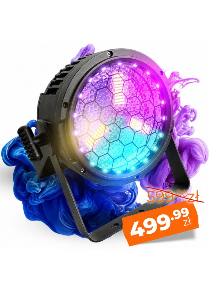 EVOLIGHTS LUMEN PAR IP65 reflektor vintage zewnętrzne oświetlenie sceniczne retro COB LED DMX 3x30W WW + 30x0,3W SMD 5050 RGB efekt tła uchwyt montażowy