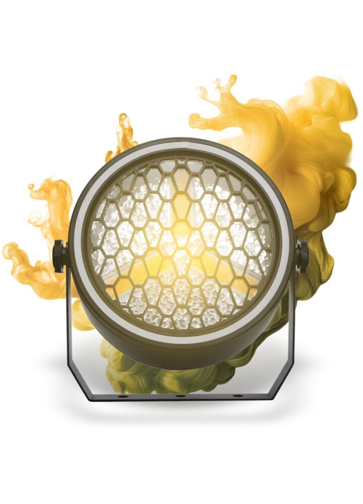 EVOLIGHTS LUMEN PAR reflektor vintage oświetlenie sceniczne retro LED DMX 3x30W WW COB + 51x0,2W SMD 5050 RGB efekt ring uchwyt montażowy