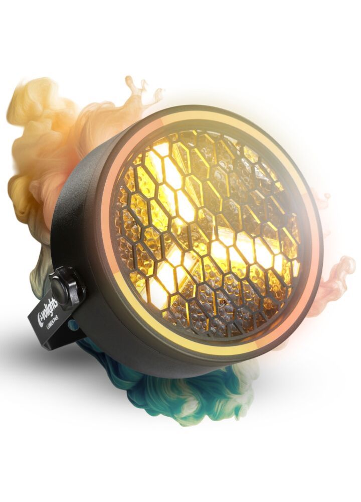 EVOLIGHTS LUMEN PAR reflektor vintage oświetlenie sceniczne retro LED DMX 3x30W WW COB + 51x0,2W SMD 5050 RGB efekt ring uchwyt montażowy