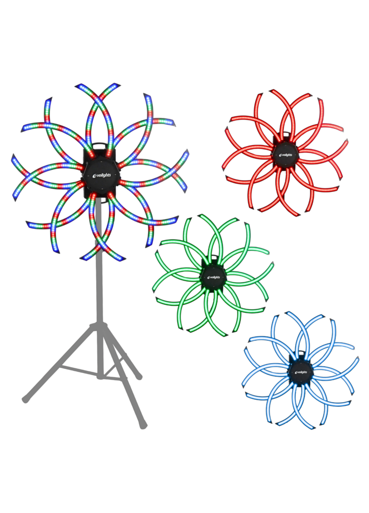 EVOLIGHTS VORTEX ruchomy efekt oświetleniowy DMX LED rotacja 360° 576x0,3W RGB SMD 5050 efekt tła 2x uchwyt montażowy omega