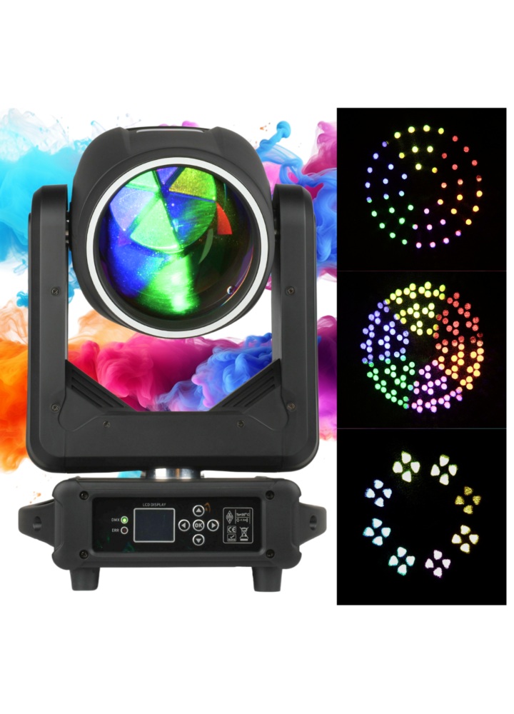 LIGHT4ME FOCUS 300W BEAM RING LED głowica ruchoma oświetlenie sceniczne efekt ring 31x0,5W RGB SMD LED 2x uchwyt montażowy omega