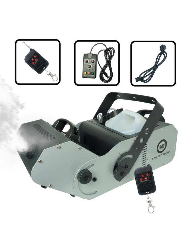 LIGHT4ME FOG PRO 2000W generator wytwornica dymu mgły DMX regulacja kąta wydmuchu 0-90° timer pilot bezprzewodowy kontroler przewodowy uchwyt montażowy