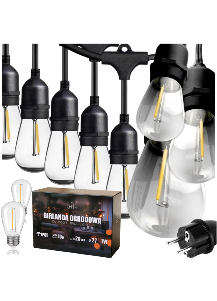 DH Light Garden Garland E27/10/20/1W/IP65 lighting string outdoor lights 10m 20x bulb E27 LED 1W warm white single filament IP65