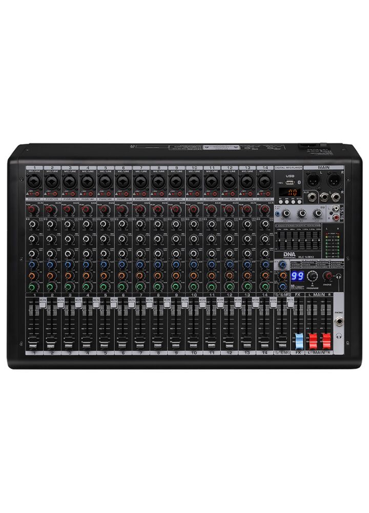 DNA HLC 14 MK2 analogowy mikser dźwięku 14 kanałów USB MP3 Bluetooth Phantom DSP