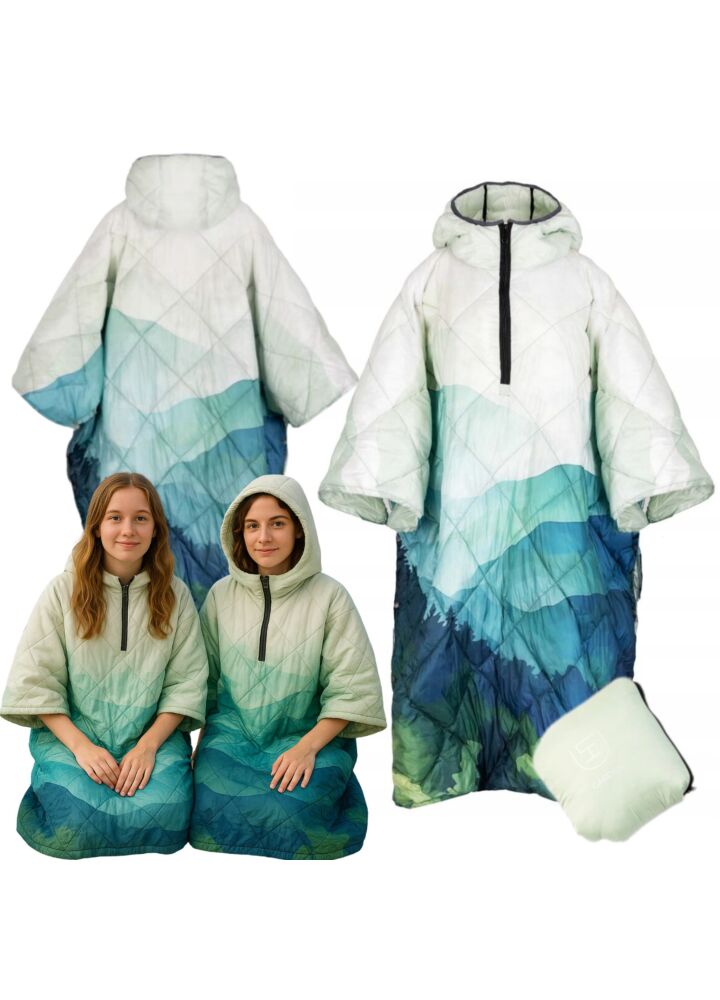 DH Garden Poncho Zielony Las 145x115 cm kurtka płaszcz peleryna z kapturem duża kieszeń na zamek