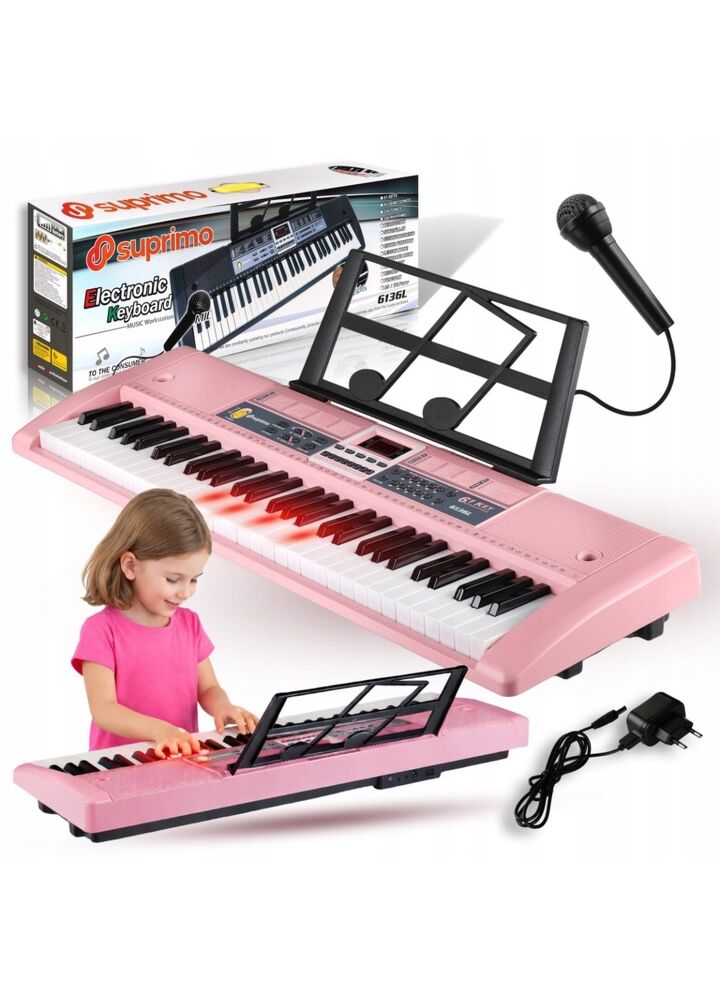 SUPRIMO 6136L PK keyboard organy z mikrofonem dla dzieci podświetlane klawisze różowa obudowa