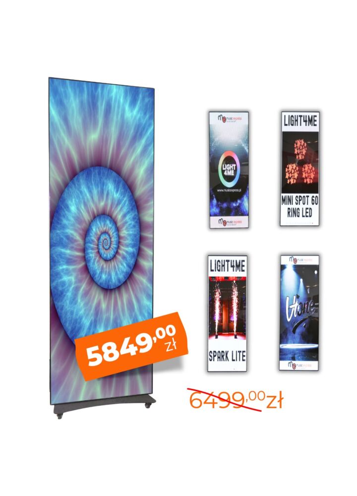 LIGHT4ME LED POSTER 1 ekran LED wyświetlacz wewnętrzny zdalnie sterowany P2.5 256x768 PC USB Wi-Fi Android HDMI case zestaw