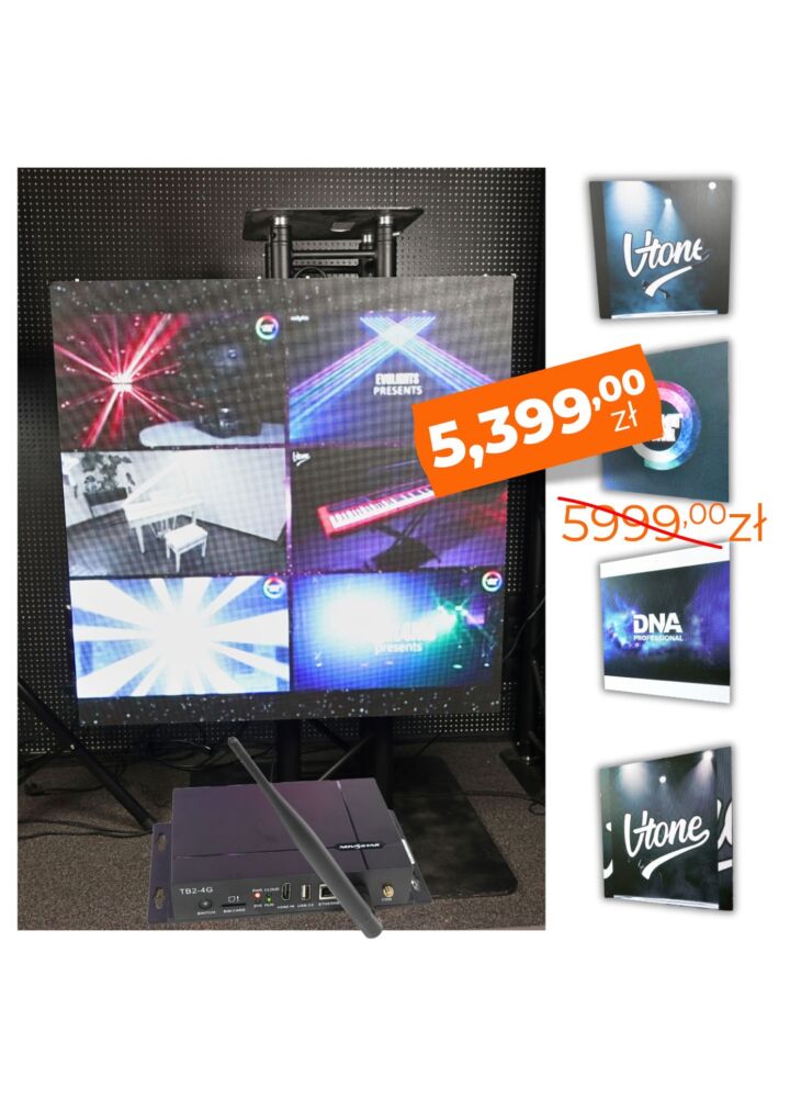 LIGHT4ME LED SCREEN ekran 4-panelowy wyświetlacz wewnętrzny zdalnie sterowany P2.604 384x384 PC USB Wi-Fi Android