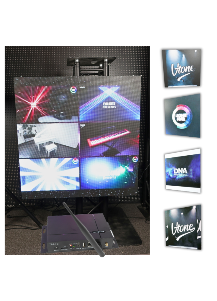 LIGHT4ME LED SCREEN ekran 4-panelowy wyświetlacz wewnętrzny zdalnie sterowany P2.604 384x384 PC USB Wi-Fi Android