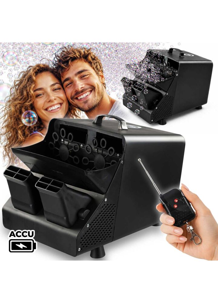 LIGHT4ME BUBBLE BIG ACCU wytwornica generator maszyna do baniek 30W czarna akumulatorowa 6000 mAh pilot bezprzewodowy regulowany kąt emisji praca automatyczna
