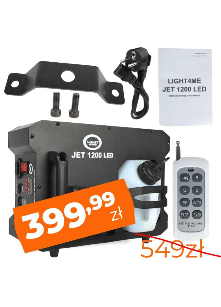 LIGHT4ME JET 1200 LED wytwornica dymu pionowego pilot bezprzewodowy efekt świetlny RGB