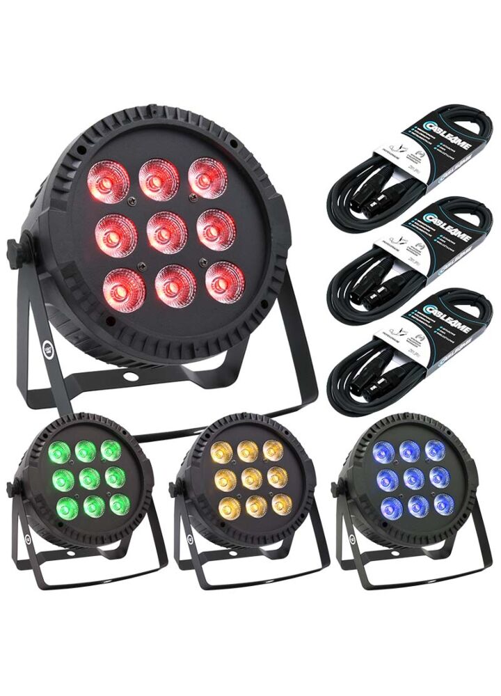 LIGHT4ME PAR RGBW 9x10 reflektor sceniczny LED 4 szt. + przewód DMX 3 szt.