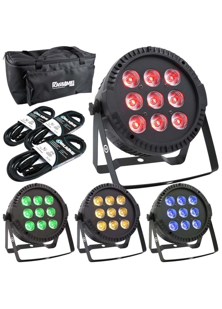 LIGHT4ME PAR RGBW 9x10 reflektor sceniczny LED 4 szt. + przewód DMX 3 szt. + pokrowiec