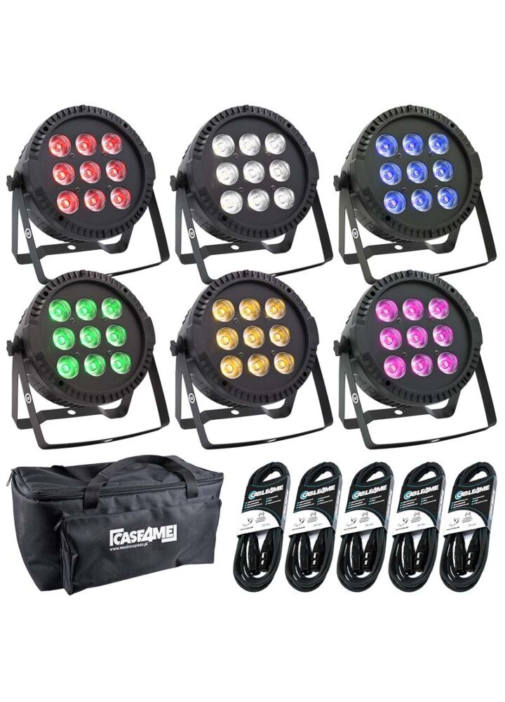 LIGHT4ME PAR RGBW 9x10 reflektor sceniczny LED 6 szt. + przewód DMX 5 szt. + pokrowiec