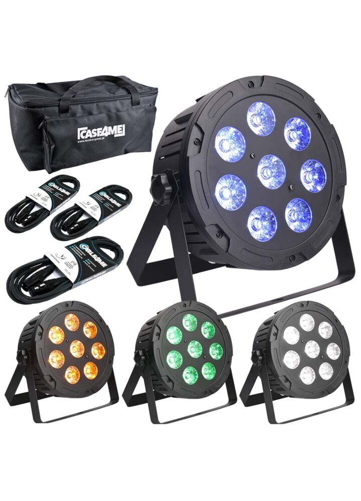 LIGHT4ME QUAD PAR 8x10W MKII RGBW LED slim płaski 4 szt. + przewód DMX 3 szt. + pokrowiec