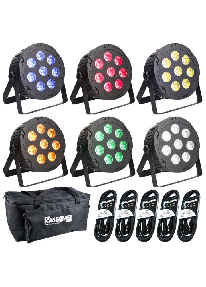 LIGHT4ME QUAD PAR 8x10W MKII RGBW LED slim płaski 6 szt. + przewód DMX 5 szt. + pokrowiec