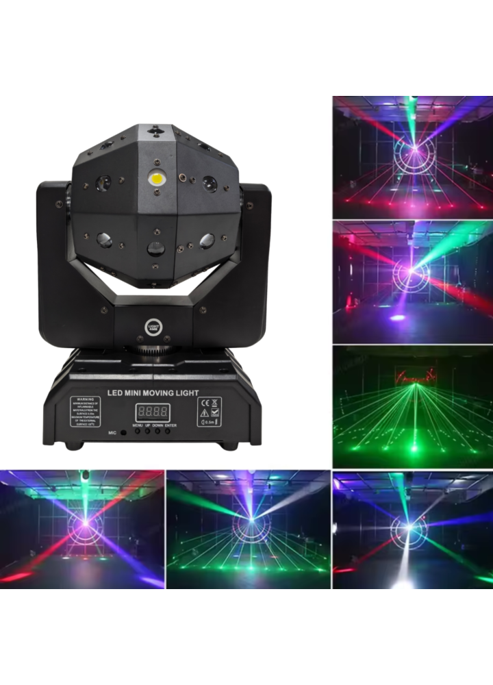 LIGHT4ME ATLAS moving light multieffect 4-in-1 LED DMX beam white strobe 16x3W R/G/B/W + 4x15W W LED + 2x100mW red laser +2x50 mW green laser mounting bracket