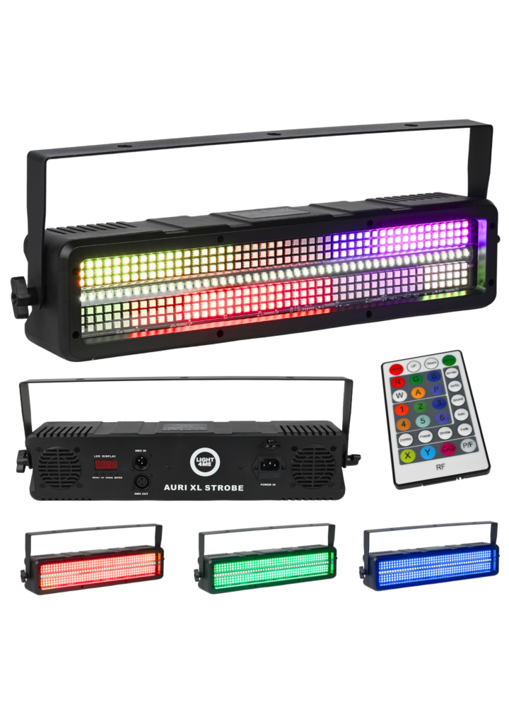 LIGHT4ME AURI XL STROBE stroboskop sceniczny LED efekt świetlny 48x1W CW/A SMD3030+288x0,2W RGB SMD5050 pilot bezprzewodowy uchwyt montażowy