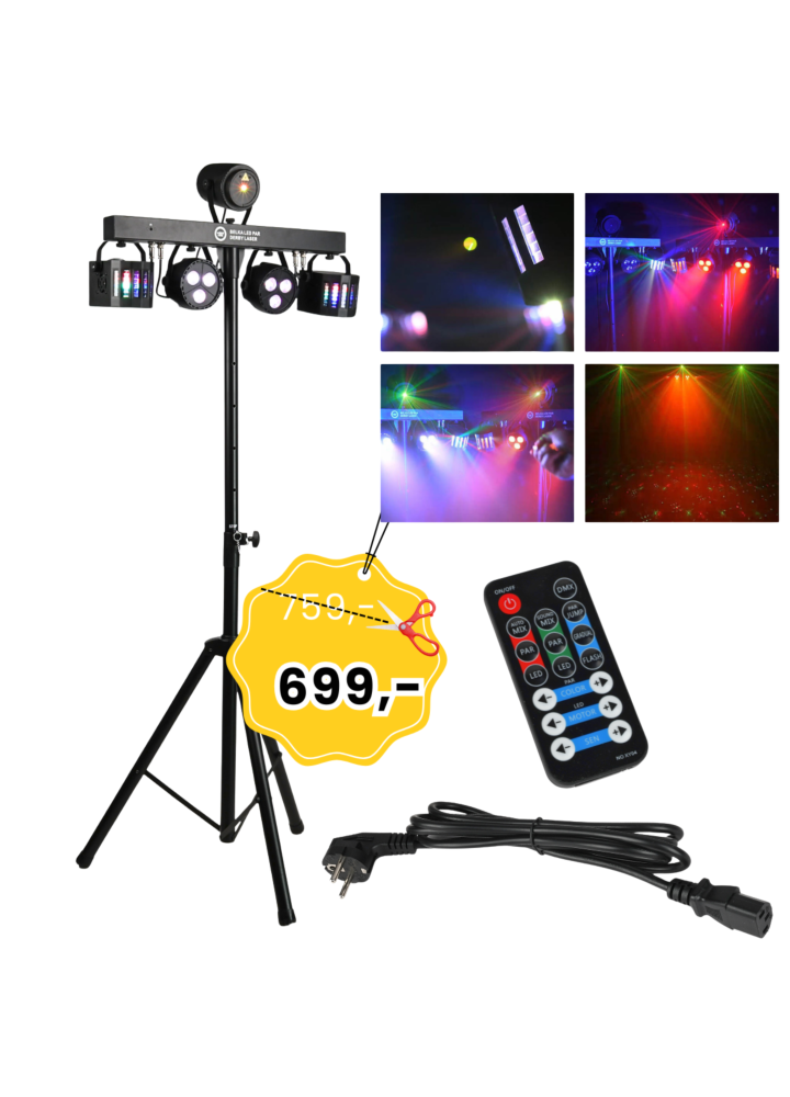 LIGHT4ME BELKA LED PAR DERBY LASER multiefekt świetlny zestaw oświetlenie disco