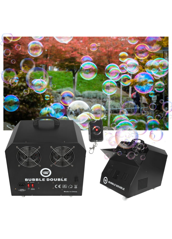 LIGHT4ME BUBBLE DOUBLE wytwornica baniek 300W czarna kółka transportowe pilot bezprzewodowy
