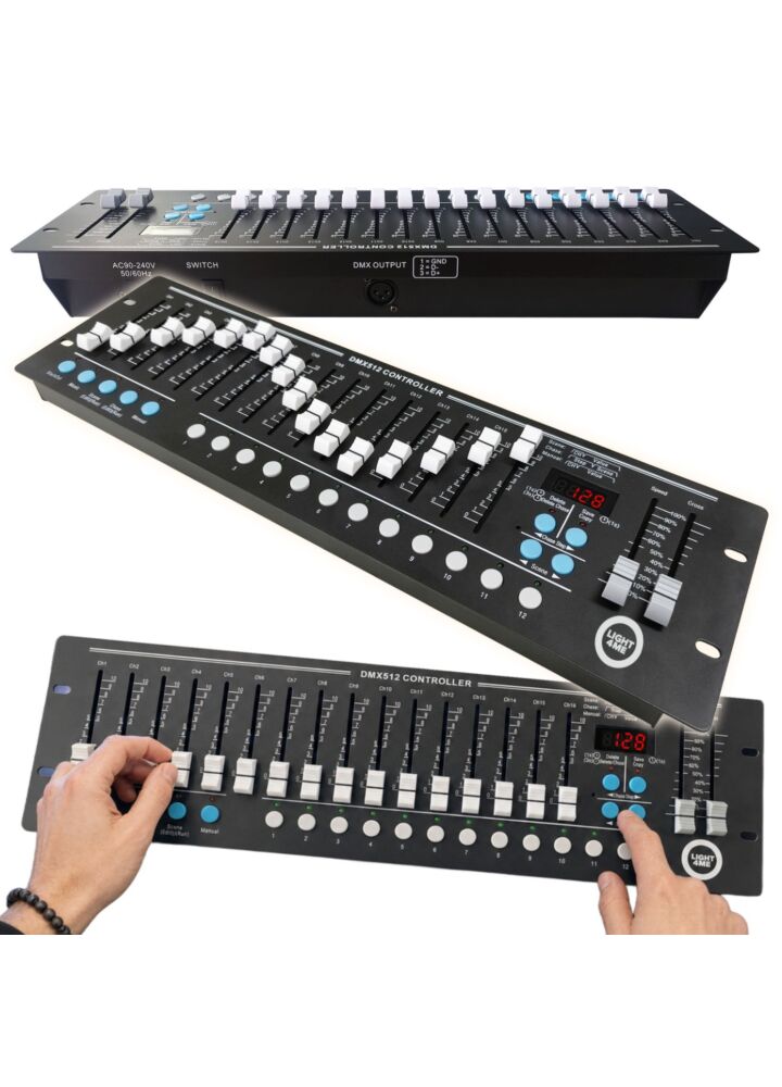 LIGHT4ME DMX 192 F16 sterownik DMX 192-kanałowy 16 suwaków rack 19" 3U