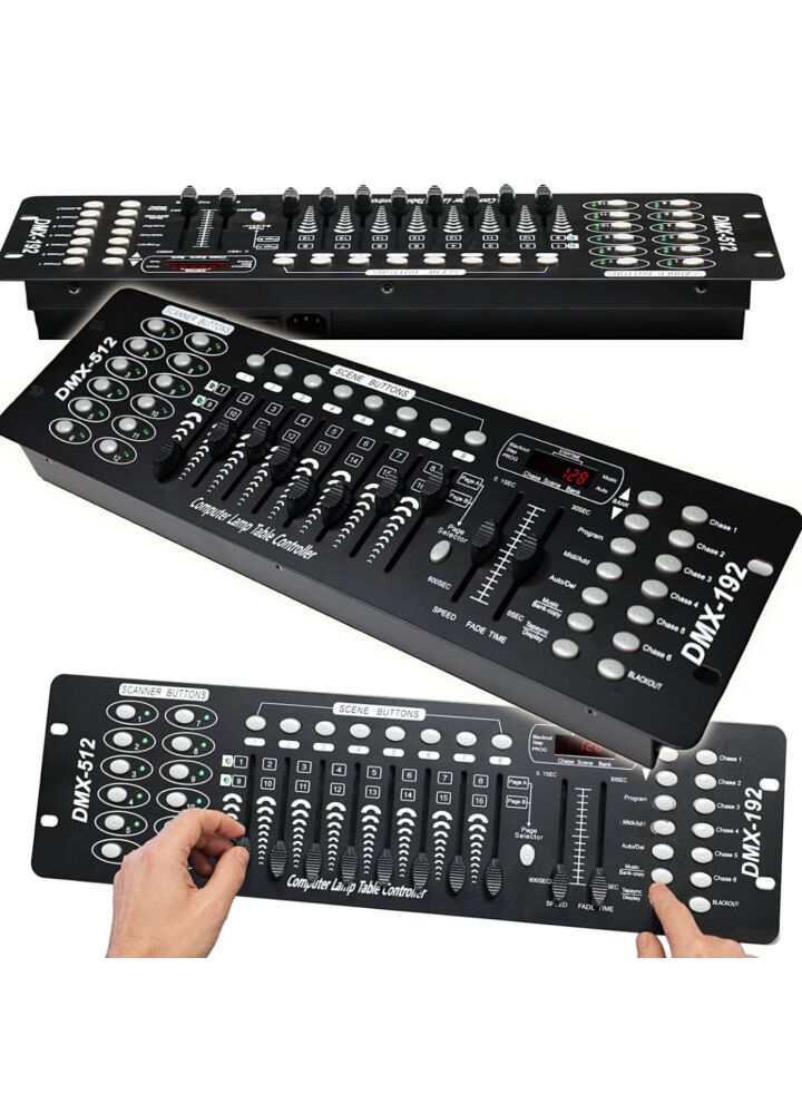 LIGHT4ME DMX 192 MKIII suwakowy sterownik DMX do oświetlenia scenicznego 192-kanałowy 8 suwaków 23 banki scen 6 sekwencji Chase rack 19" 2U