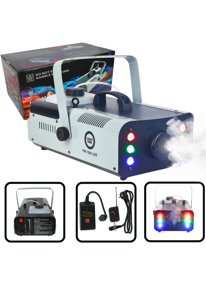 LIGHT4ME FM 1500 LED generator wytwornica dymu mgły efekt świetlny 6x1W RGB pilot bezprzewodowy kontroler przewodowy uchwyt montażowy