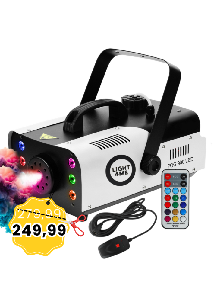 LIGHT4ME FOG 900 LED wytwornica dymu mgły pilot bezprzewodowy kontroler przewodowy 900W efekt świetlny 6x3W RGB