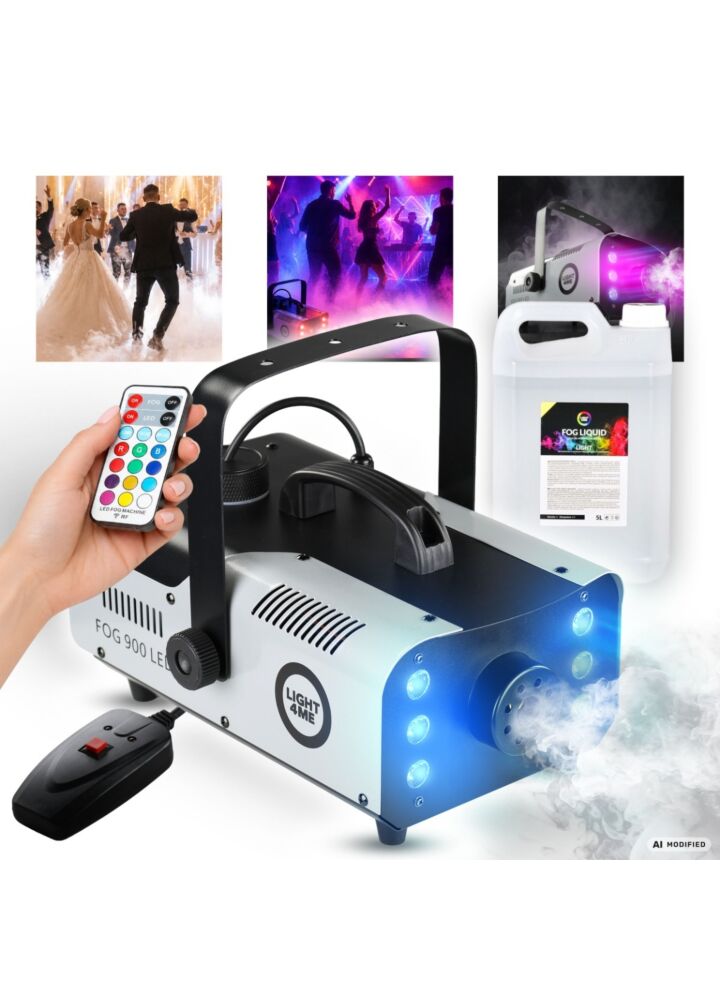 LIGHT4ME FOG 900 LED wytwornica dymu mgły pilot bezprzewodowy kontroler przewodowy 900W efekt świetlny 6x3W RGB
