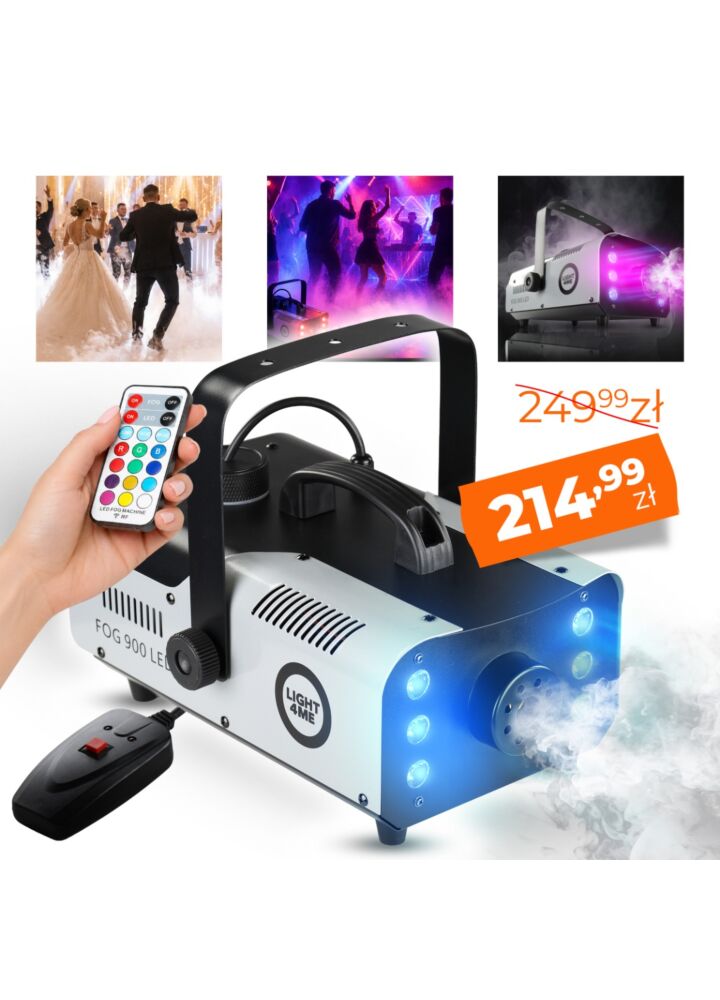 LIGHT4ME FOG 900 LED wytwornica dymu mgły pilot bezprzewodowy kontroler przewodowy 900W efekt świetlny 6x3W RGB