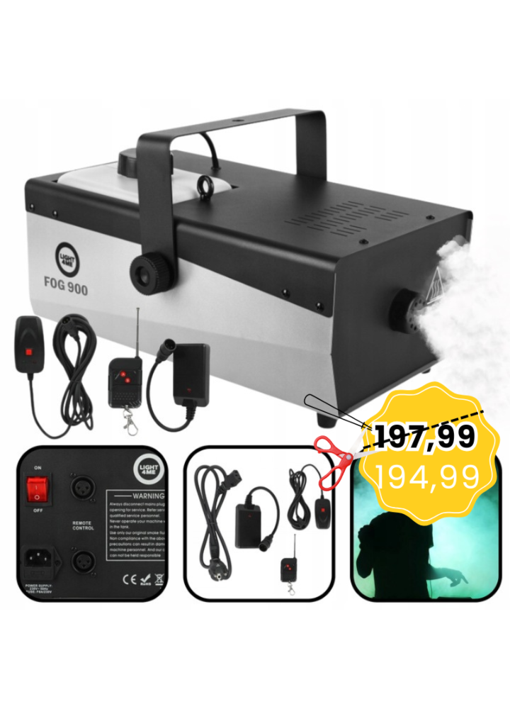 LIGHT4ME FOG 900 V2 wytwornica dymu mgły pilot bezprzewodowy kontroler przewodowy 900W