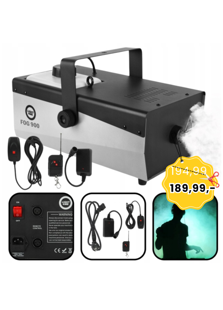 LIGHT4ME FOG 900 V2 wytwornica dymu mgły pilot bezprzewodowy kontroler przewodowy 900W
