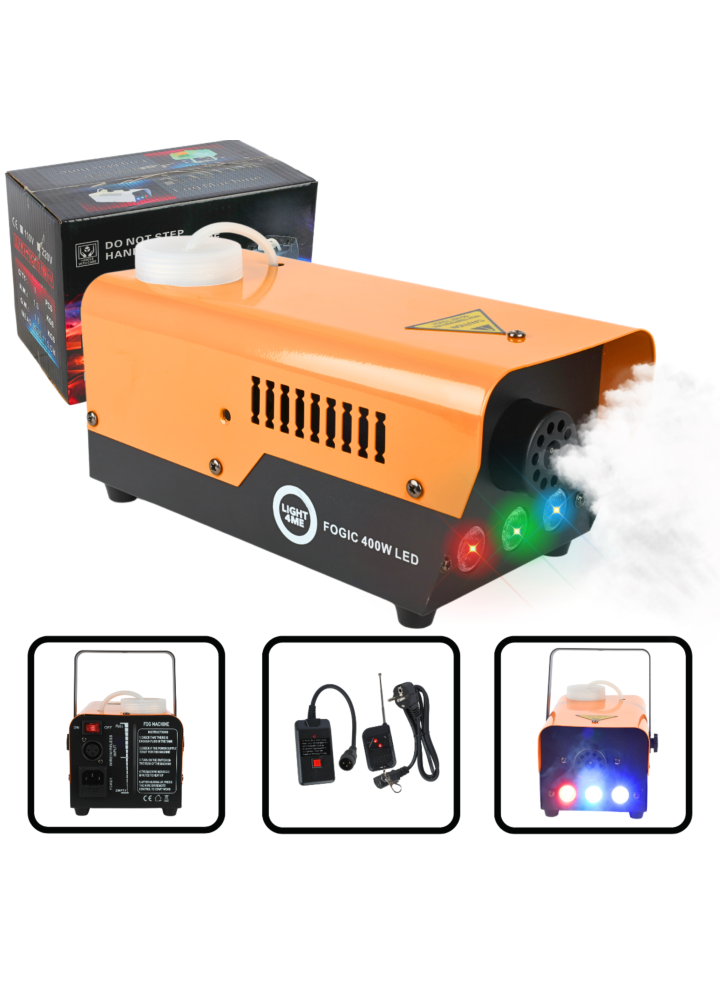 LIGHT4ME FOGIC 400W LED generator wytwornica dymu mgły efekt świetlny RGB pilot bezprzewodowy kontroler przewodowy uchwyt montażowy