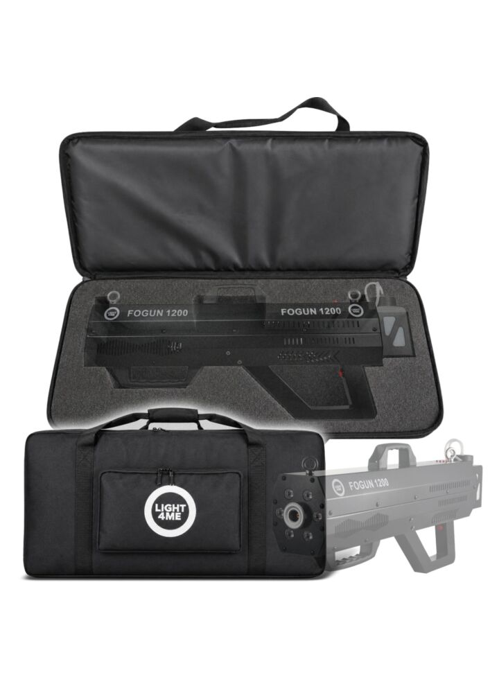 LIGHT4ME FOGun 1200 BAG torba transportowa dedykowany pokrowiec ochronny na wytwornicę dymu tkanina Oxford 600D profilowana wkładka z pianki podwójny zamek błyskawiczny kieszeń na akcesoria podwójny uchwyt ręczny 72 x 32,5 x 16 cm