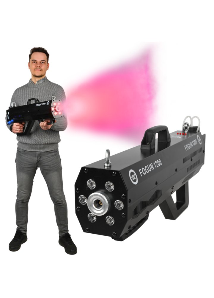 LIGHT4ME FOGun 1200 generator wytwornica dymu mgły 1200W karabin 6x3W RGB LED pasek na ramię