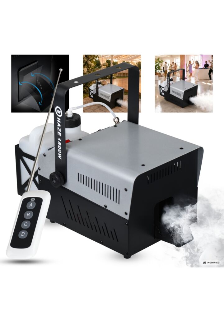 LIGHT4ME HAZE 1500W generator wytwornica dymu mgły hazer DMX pilot bezprzewodowy uchwyt montażowy